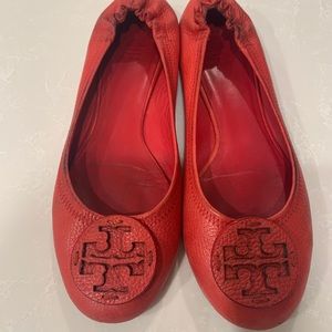 Tory Burch red pebble leather Reva flats